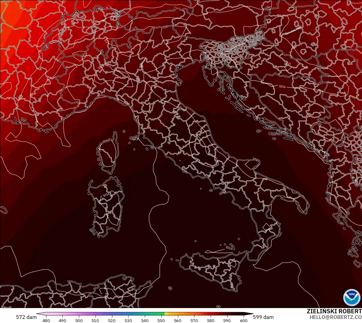 GFS modelo - Italia, Altura geopotencial a 500 hPa