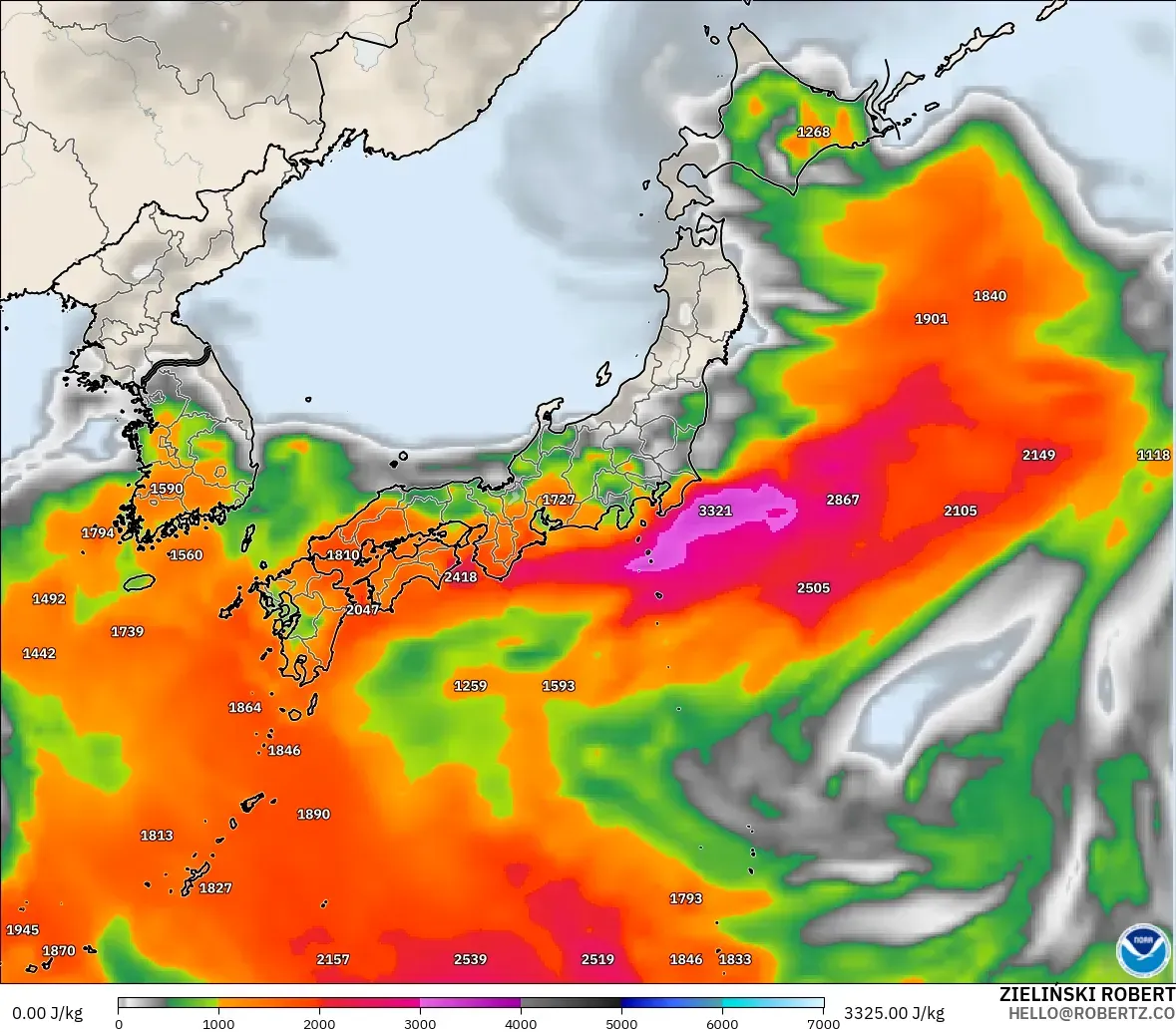 GFS modelo - Japón, CAPE