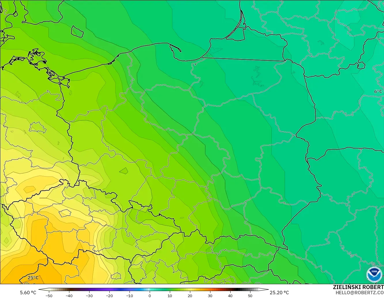 GFS modelo - Polonia, Temperatura a 850 hPa