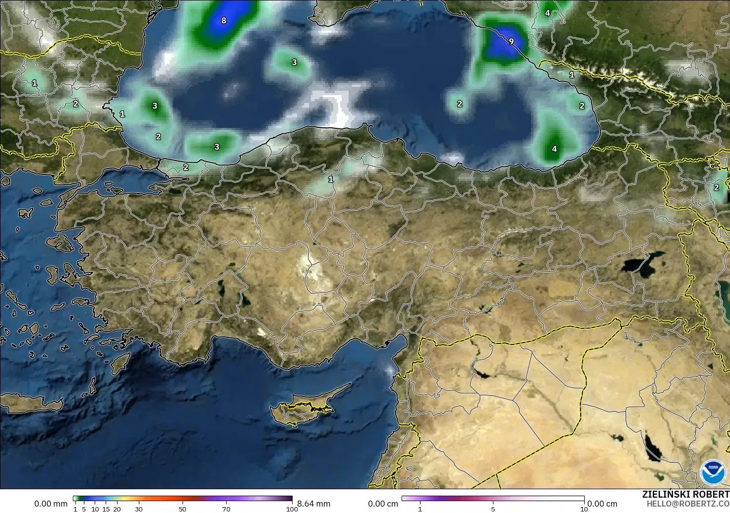 GFS modelo - Turquía, Precipitación, nubes y presión