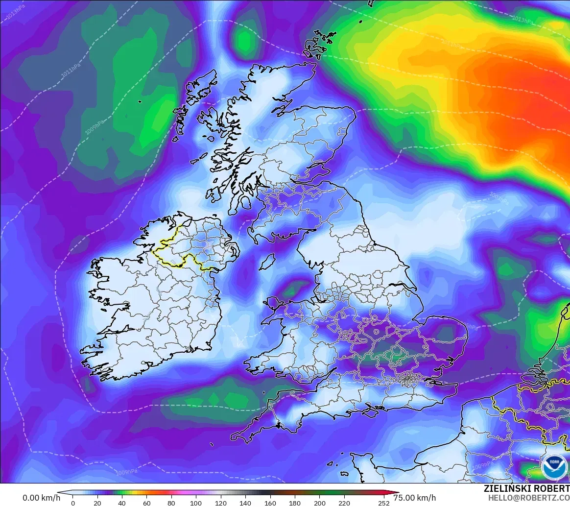 GFS modelo - Reino Unido, Ráfagas de viento