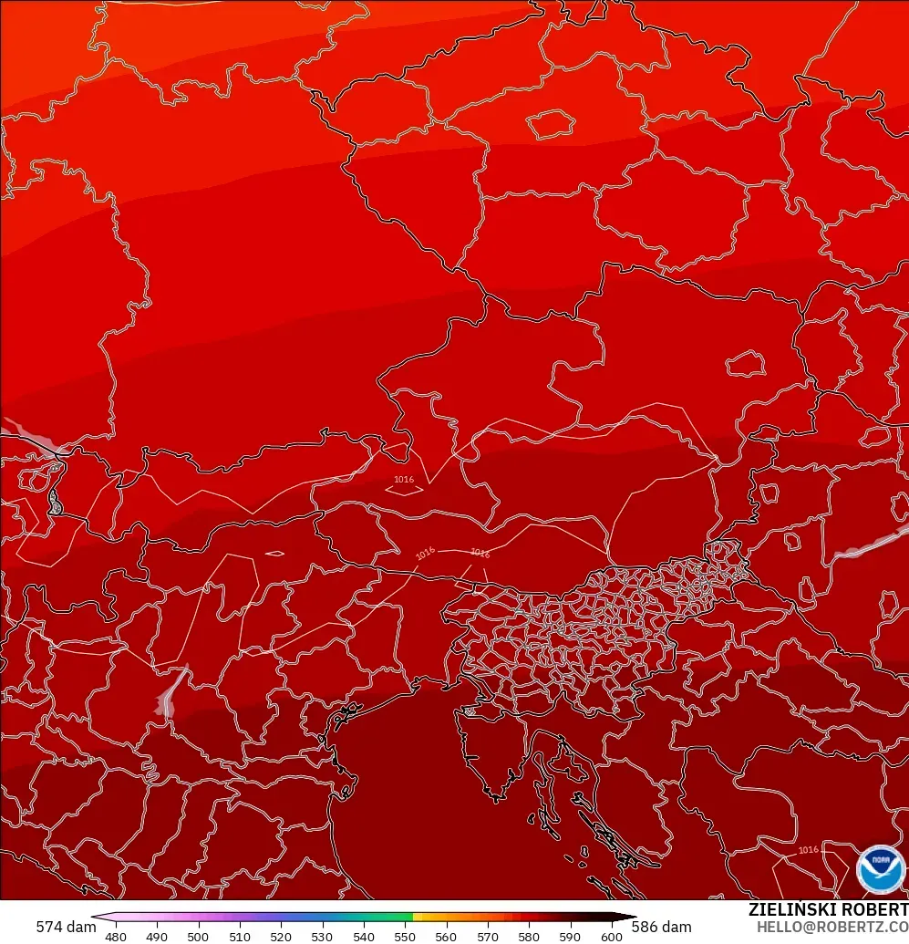 GFS modelo - Austria, Altura geopotencial a 500 hPa