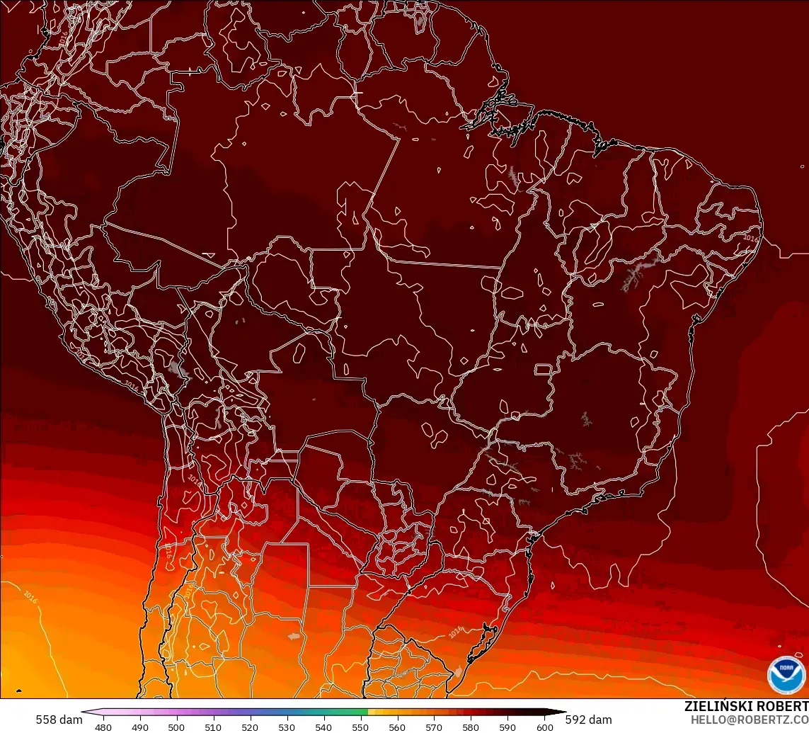 GFS modelo - Brasil, Altura geopotencial a 500 hPa