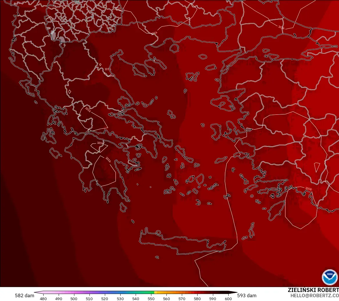 GFS modelo - Grecia, Altura geopotencial a 500 hPa