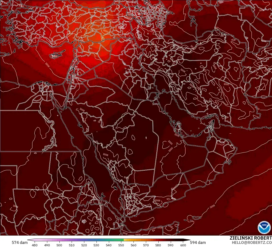 GFS modelo - Oriente Medio, Altura geopotencial a 500 hPa