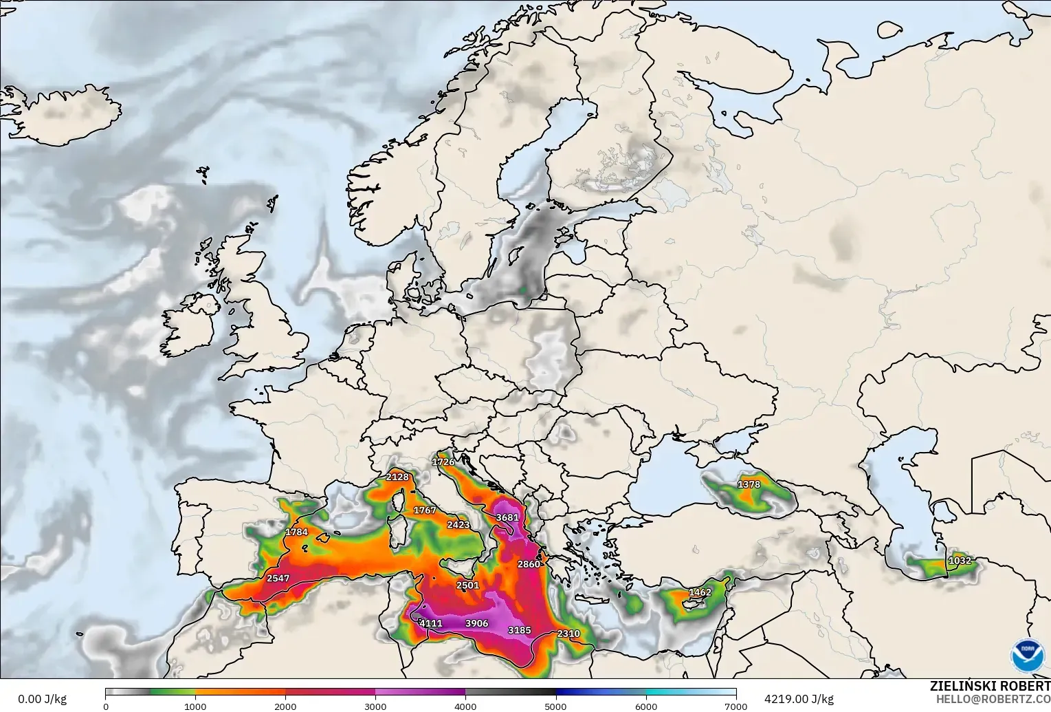 GFS modelo - Europa, CAPE