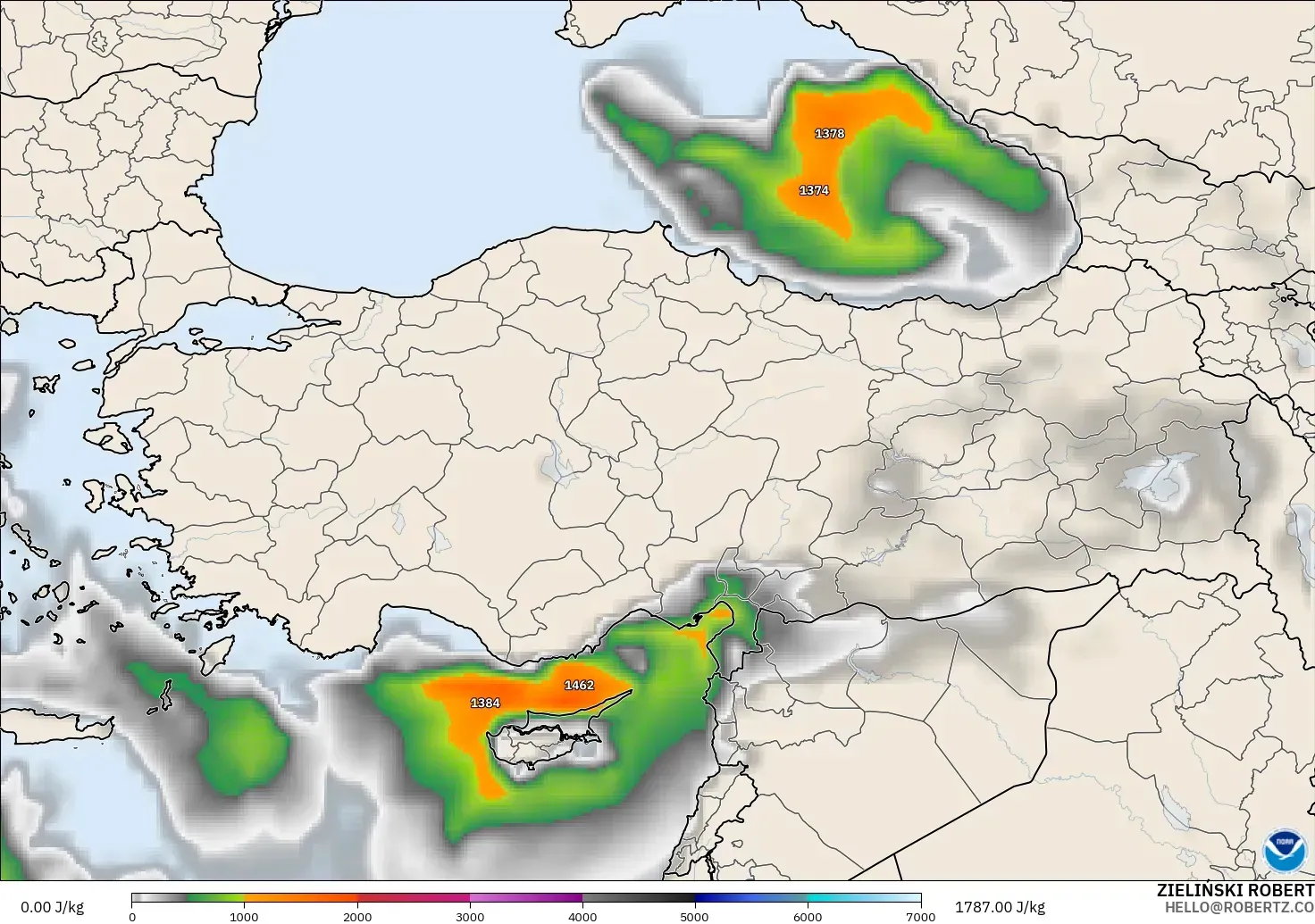 GFS modelo - Turquía, CAPE