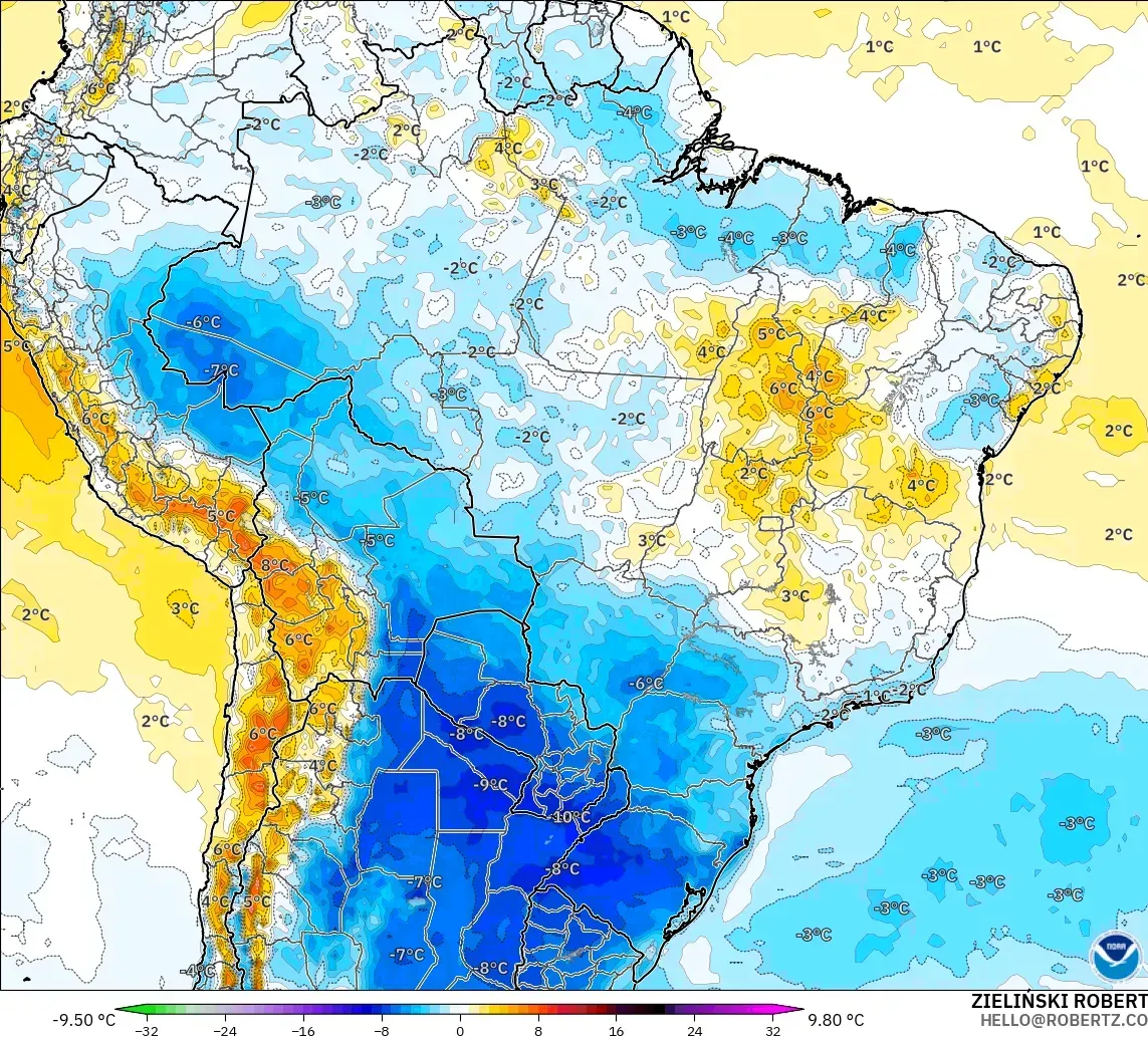 GFS modelo - Brasil, Anomalía de temperatura a 2 m