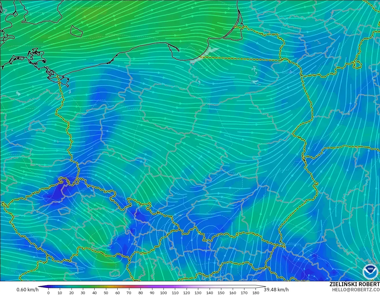 GFS modelo - Polonia, Viento a 10 m