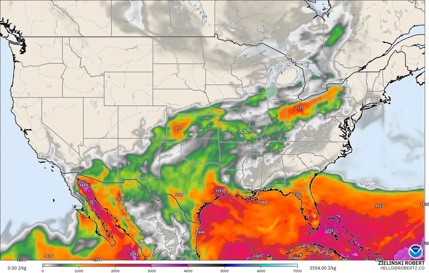 GFS modelo - Estados Unidos, CAPE