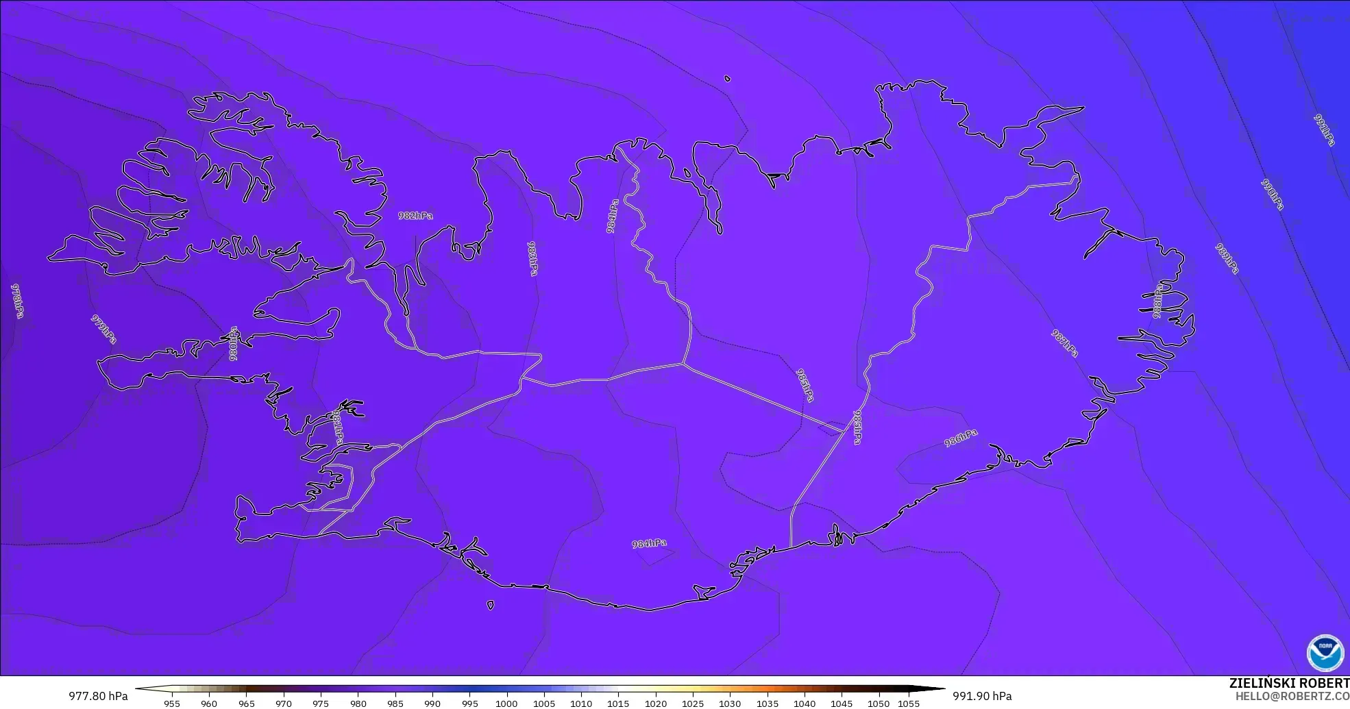 GFS modelo - Islandia, Presión