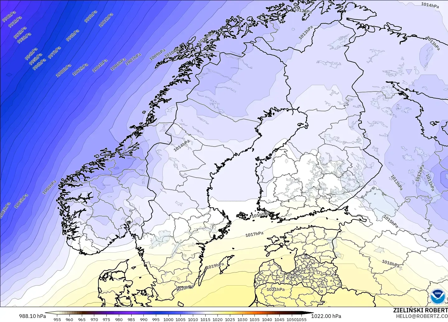 GFS modelo - Escandinavia, Presión