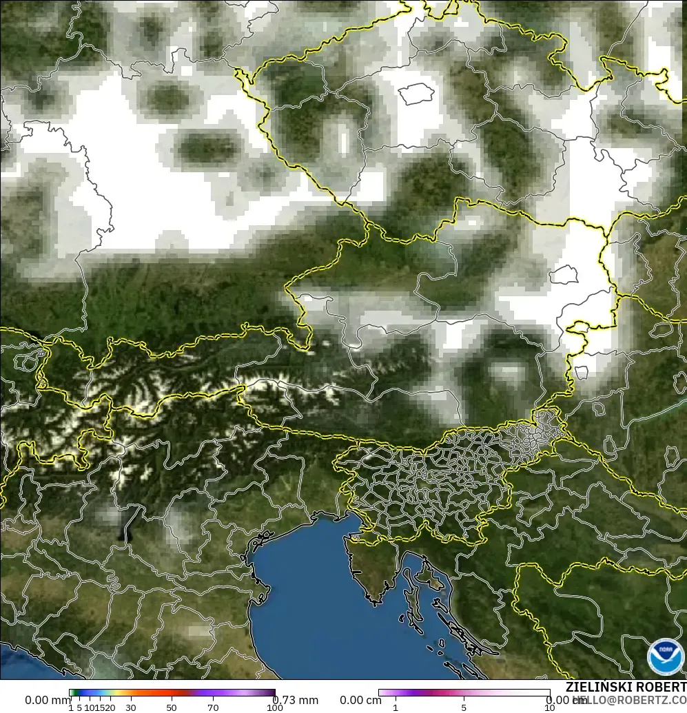 GFS modelo - Austria, Precipitación, nubes y presión