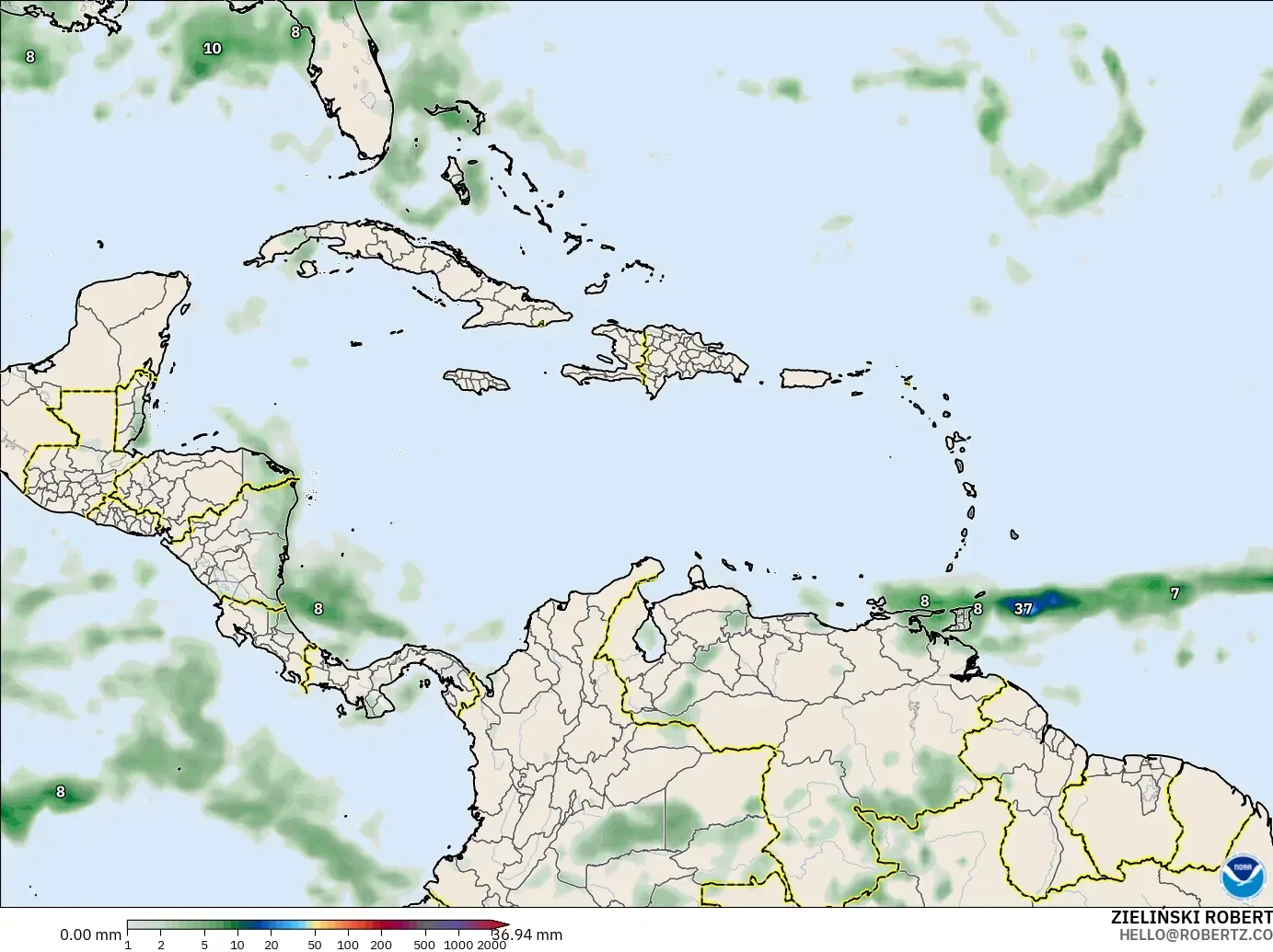 GFS modelo - Caribe, Acumulación de precipitación