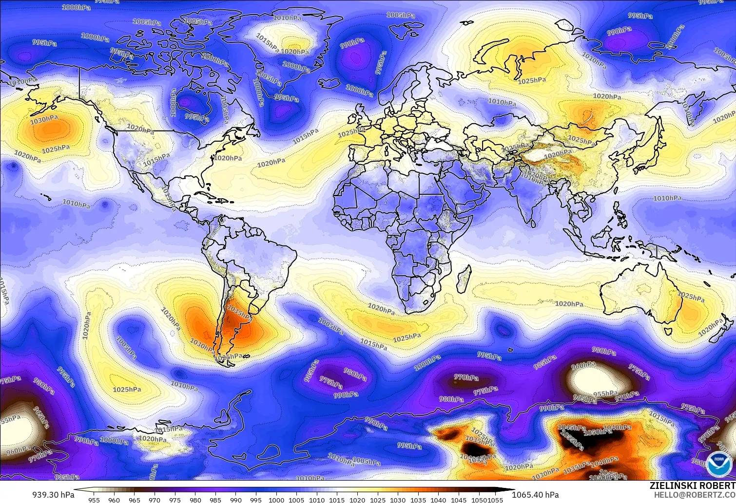 GFS modelo - Mundo, Presión