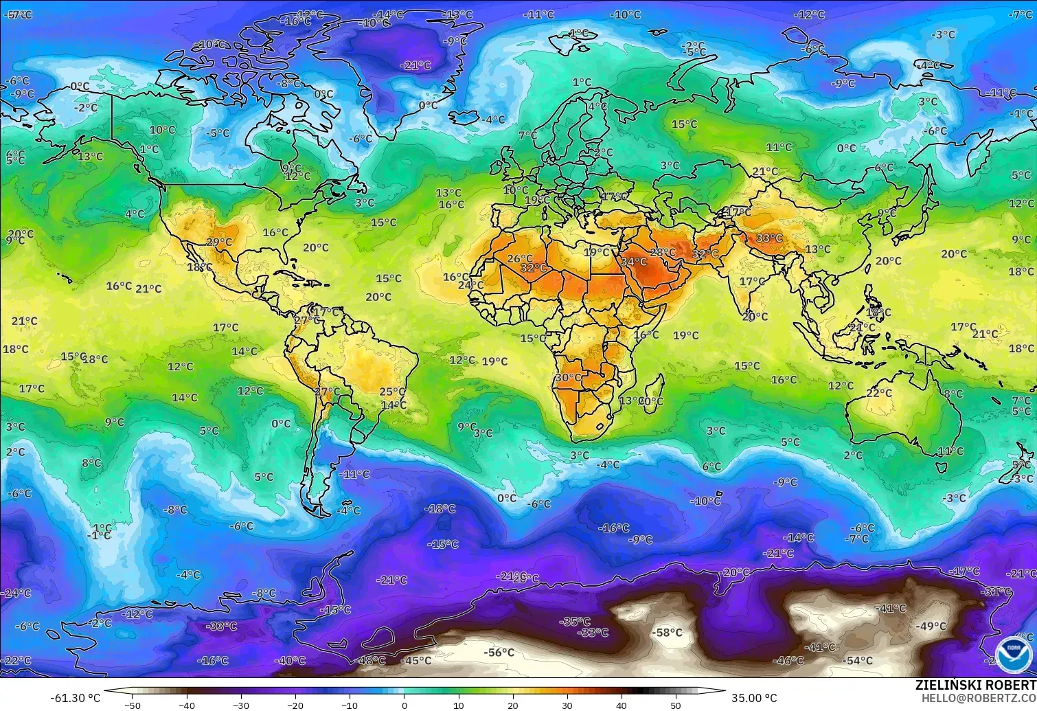 GFS modelo - Mundo, Temperatura a 850 hPa