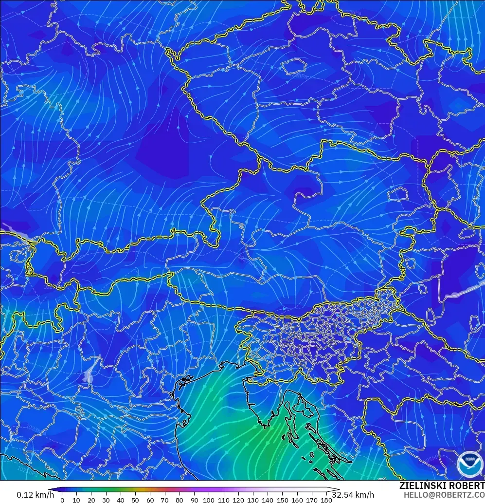 GFS modelo - Austria, Viento a 10 m