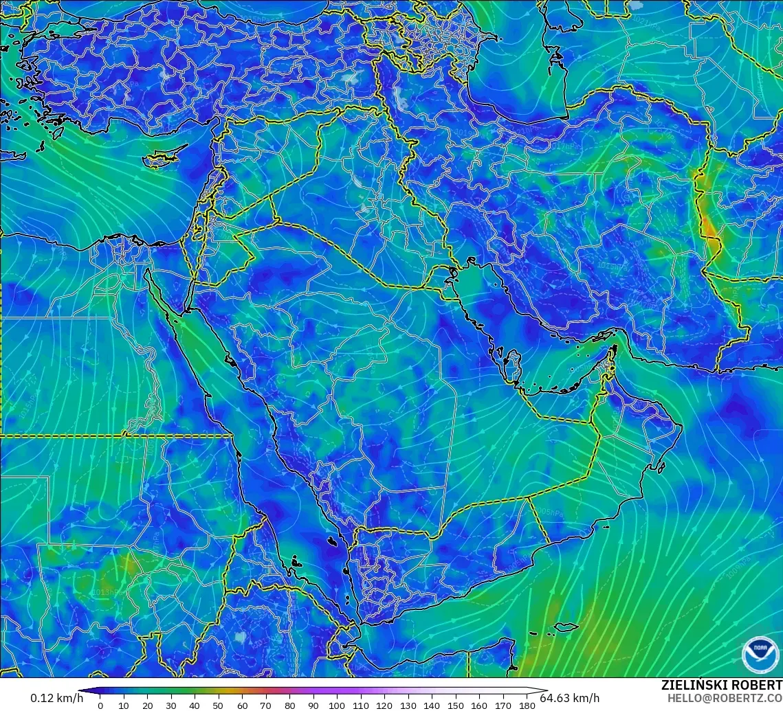 GFS modelo - Oriente Medio, Viento a 10 m