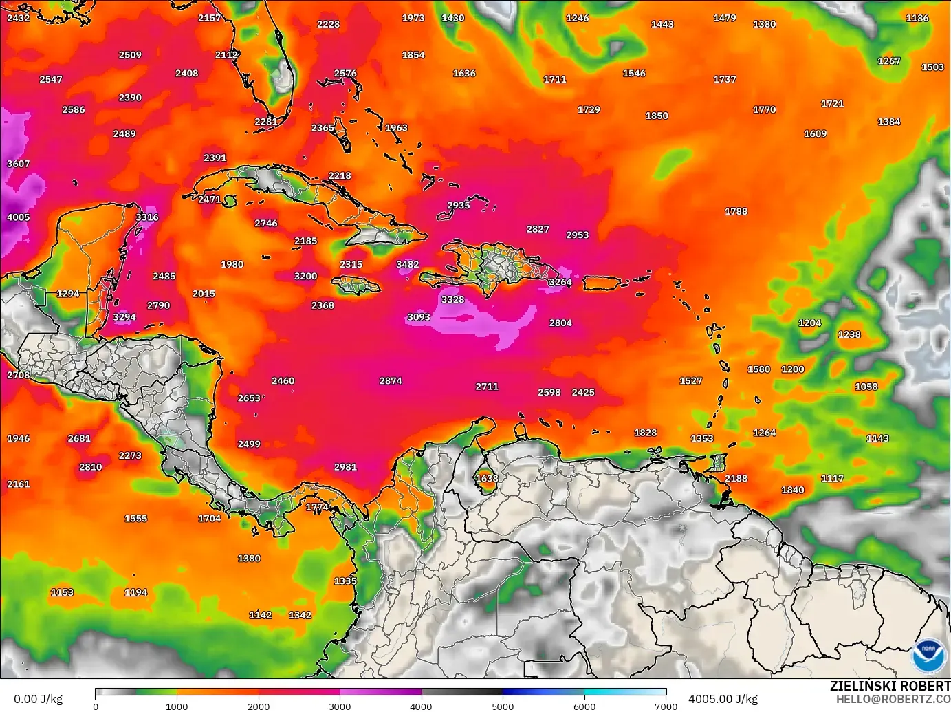 GFS modelo - Caribe, CAPE