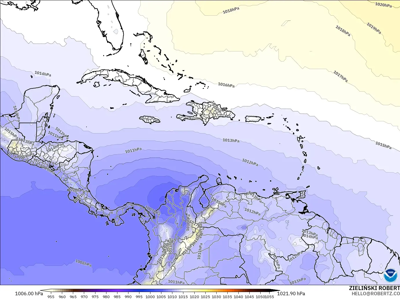 GFS modelo - Caribe, Presión