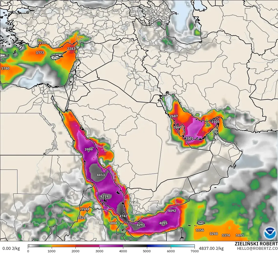 GFS modelo - Oriente Medio, CAPE