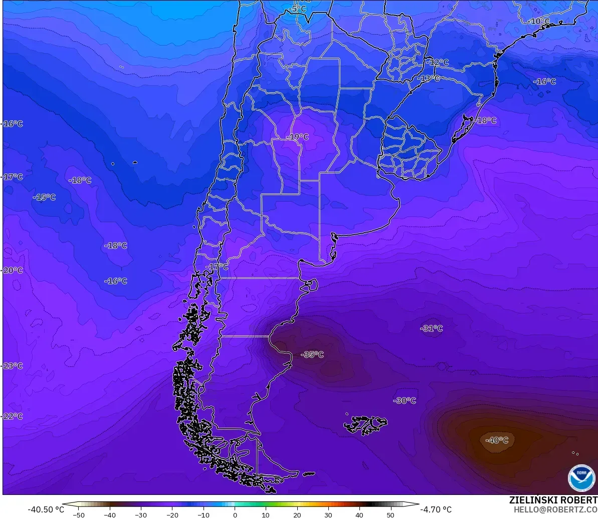GFS modelo - Argentina, Temperatura a 500 hPa