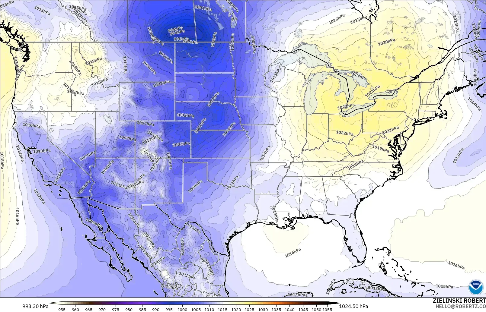 GFS modelo - Estados Unidos, Presión