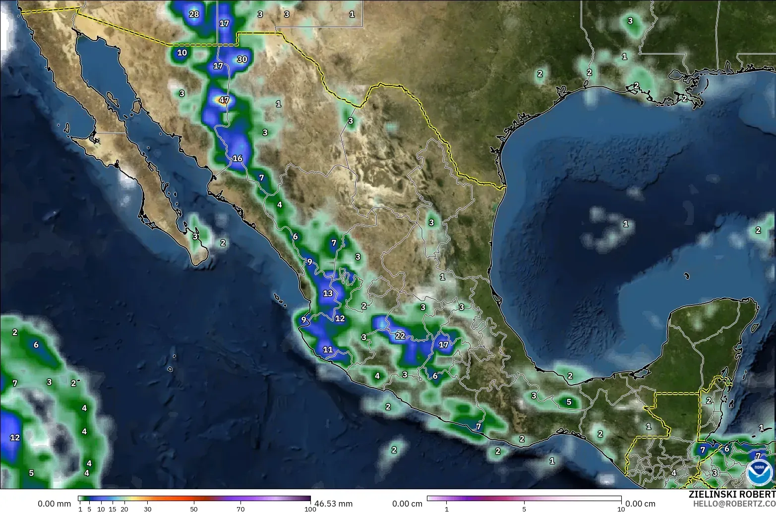 GFS modelo - México, Precipitación, nubes y presión