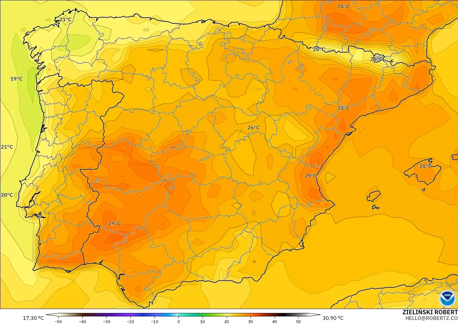 GFS modelo - España, Temperatura a 2 m