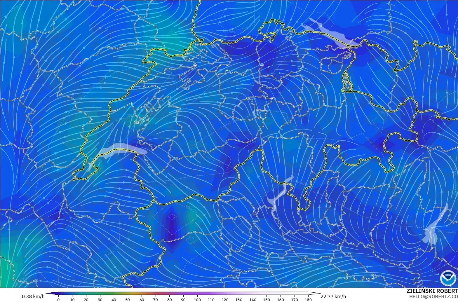 GFS modelo - Suiza, Viento a 10 m