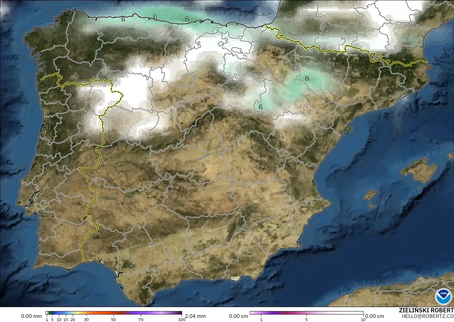 GFS modelo - España, Precipitación, nubes y presión