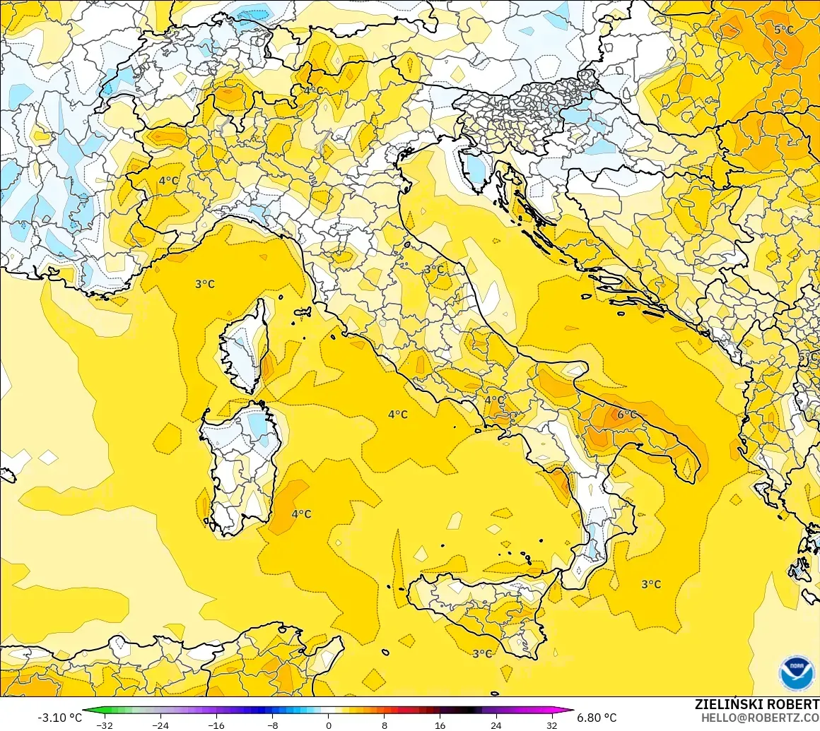 GFS modelo - Italia, Anomalía de temperatura a 2 m