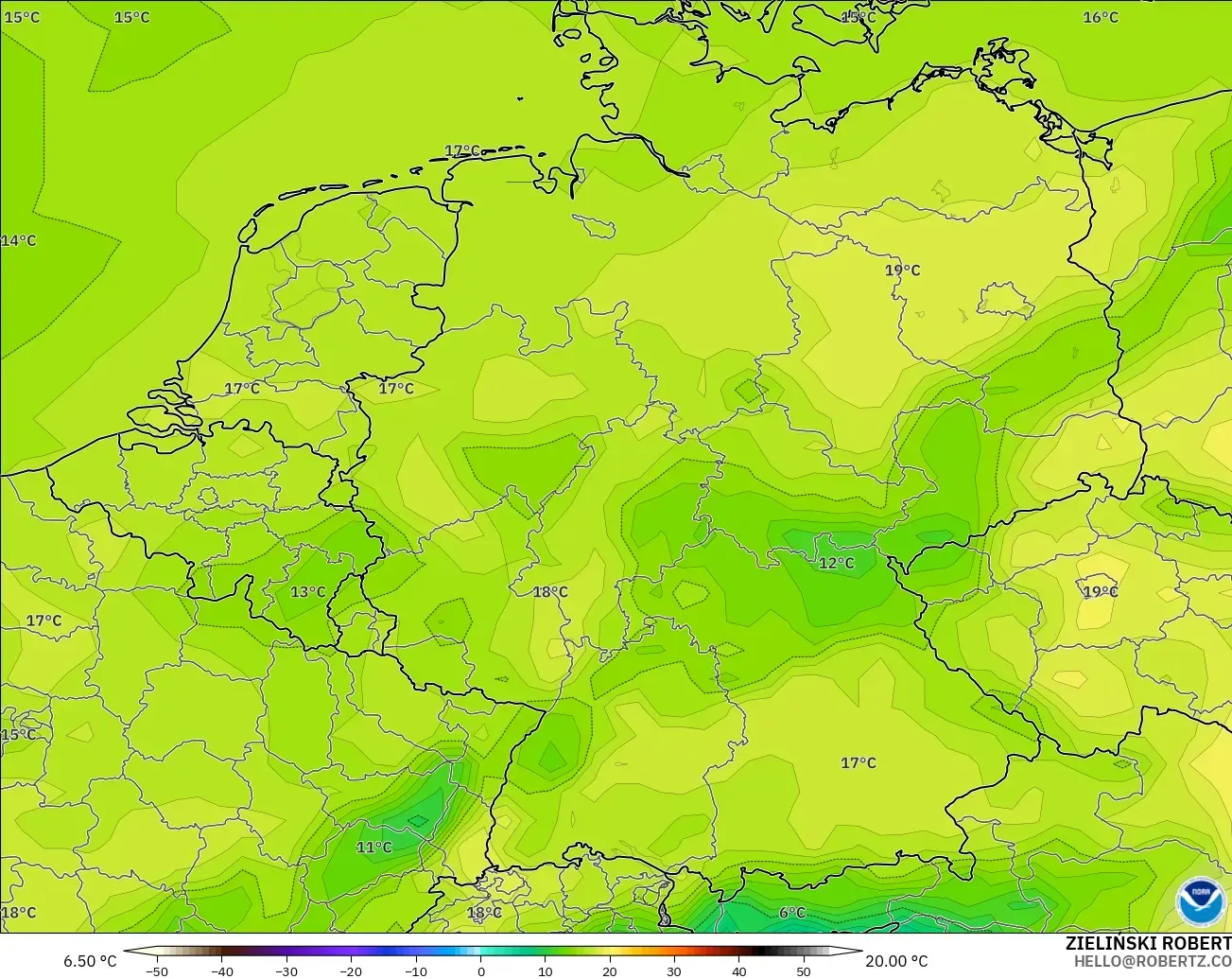 GFS modelo - Alemania, Temperatura a 2 m