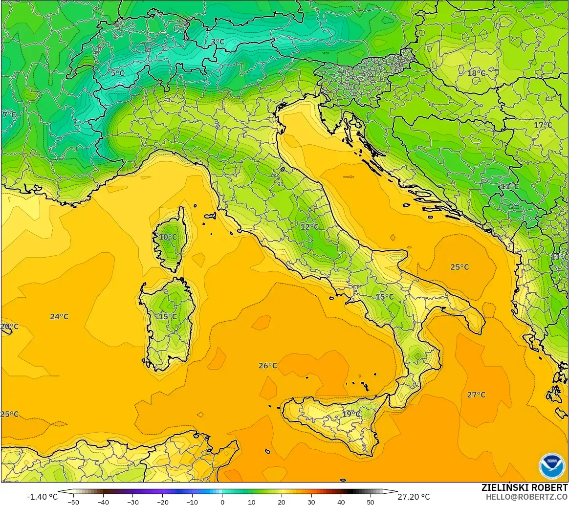 GFS modelo - Italia, Temperatura a 2 m