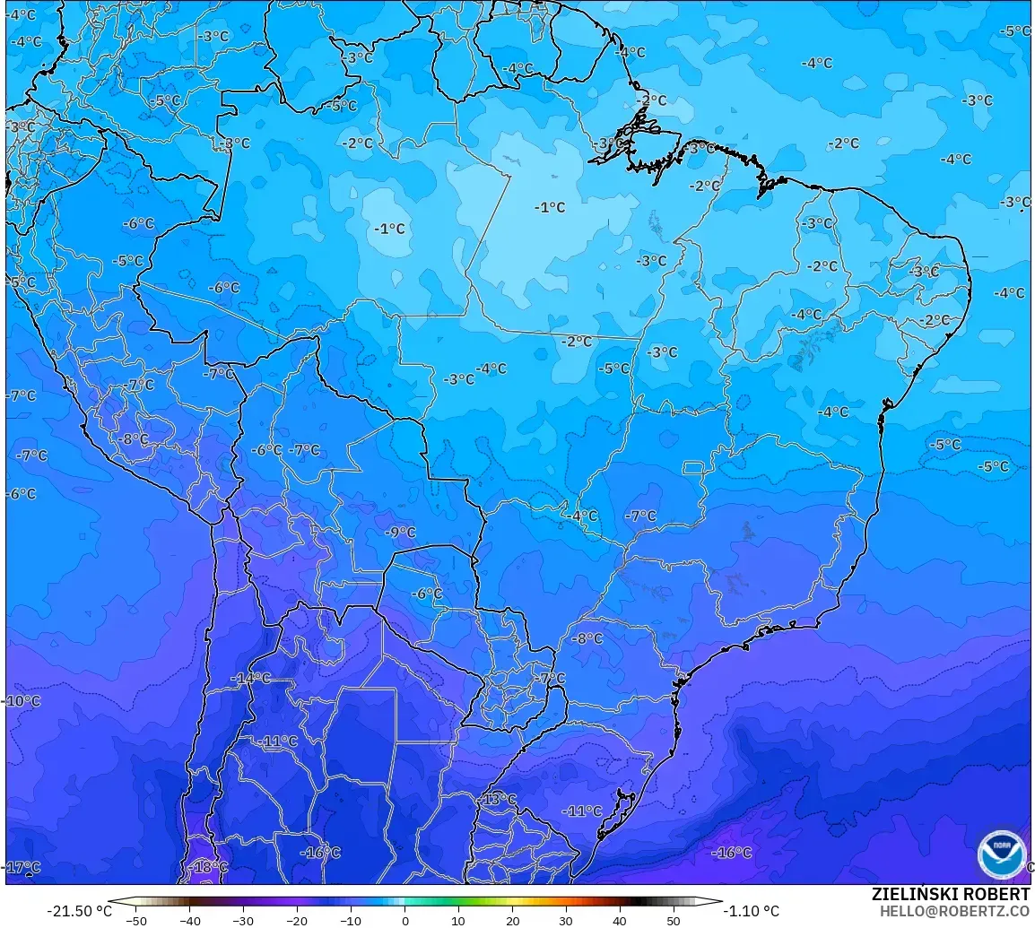 GFS modelo - Brasil, Temperatura a 500 hPa