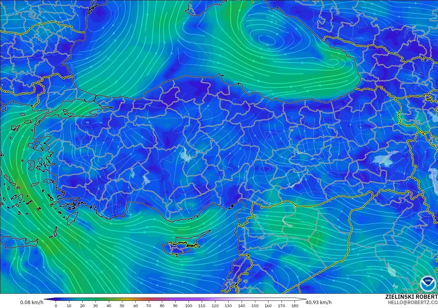 GFS modelo - Turquía, Viento a 10 m