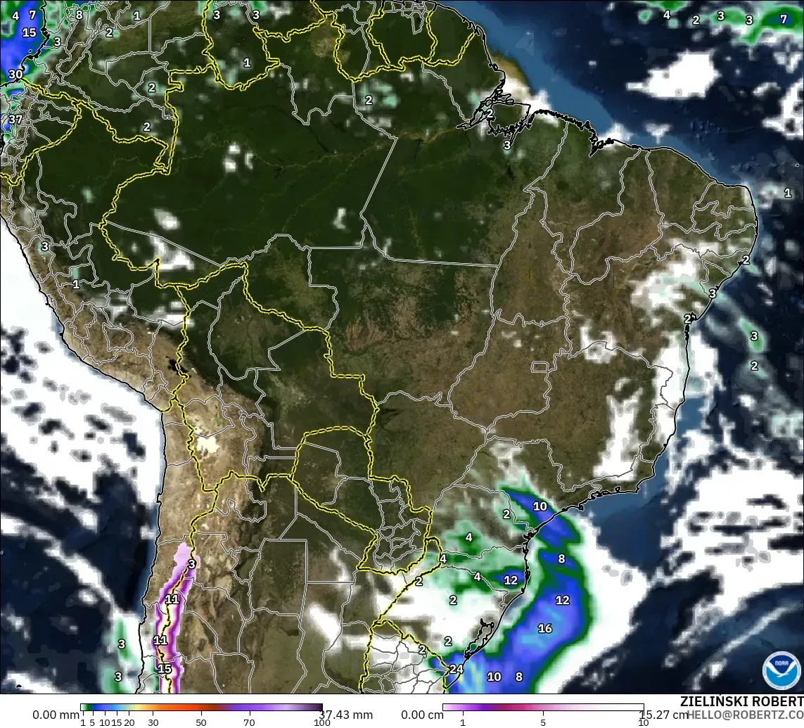 GFS modelo - Brasil, Precipitación, nubes y presión