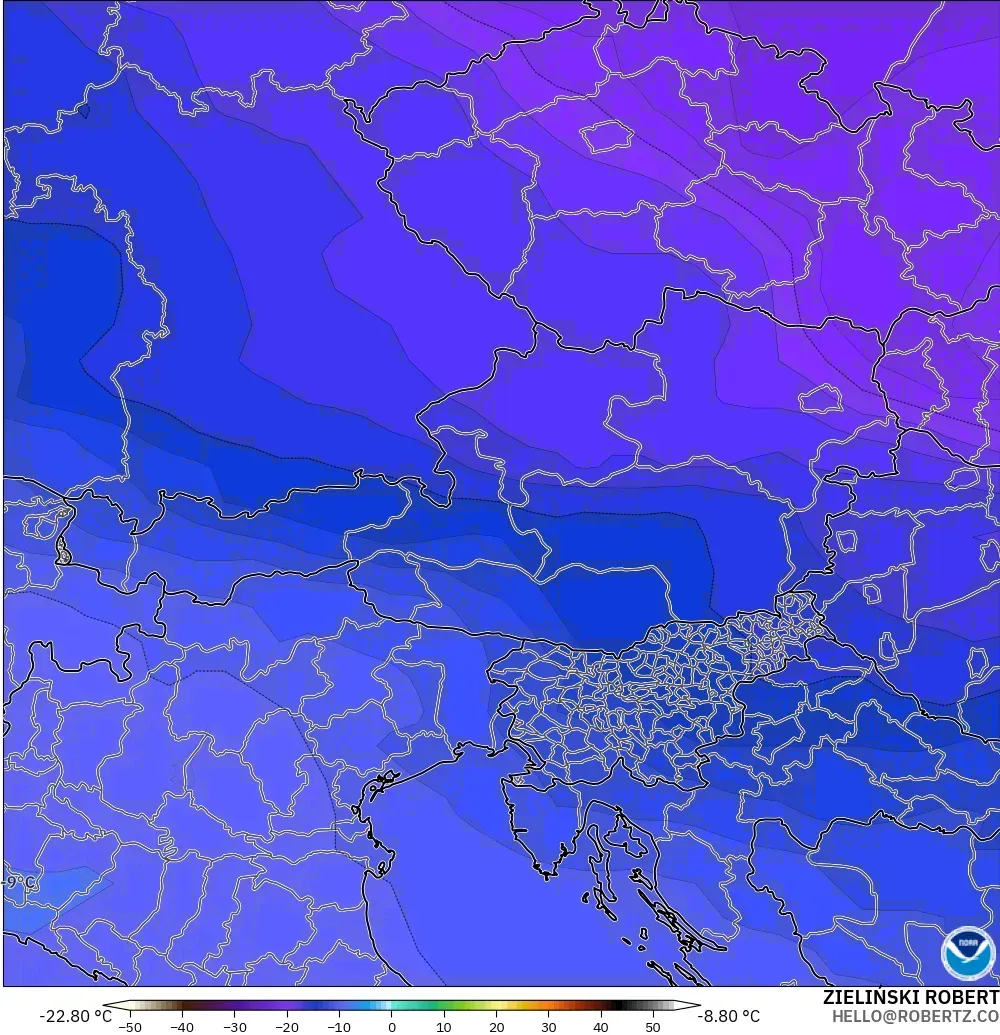 GFS modelo - Austria, Temperatura a 500 hPa