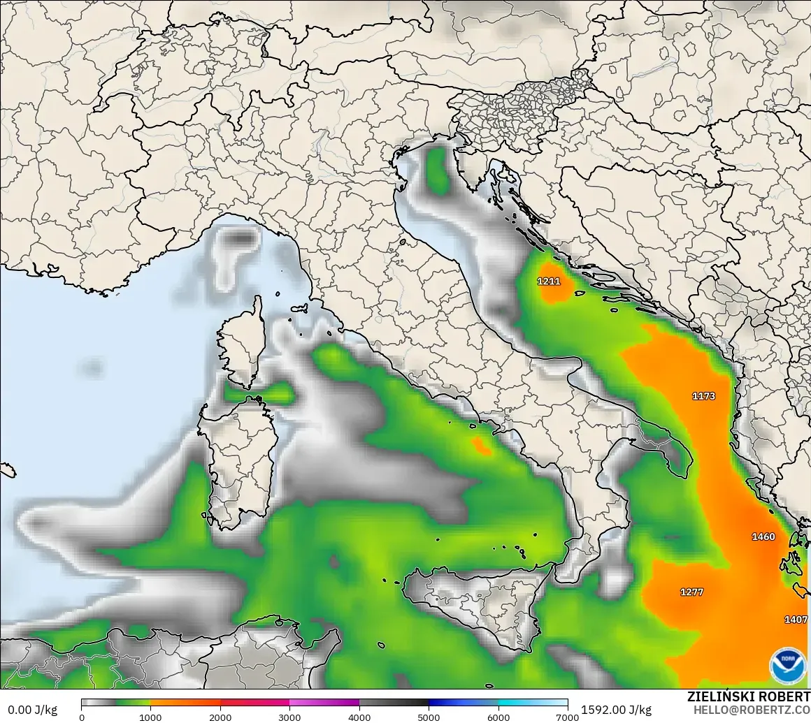 GFS modelo - Italia, CAPE