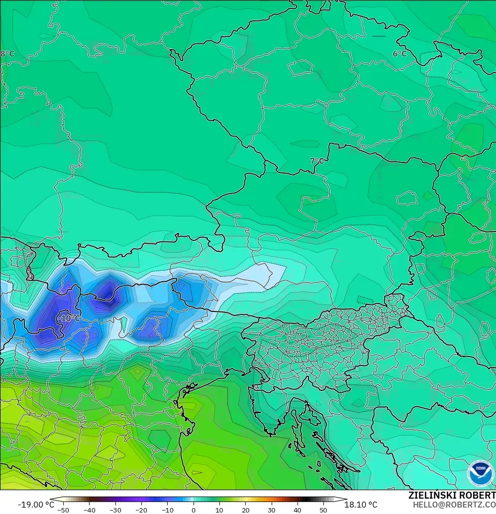 GFS modelo - Austria, Punto de rocío a 2 m