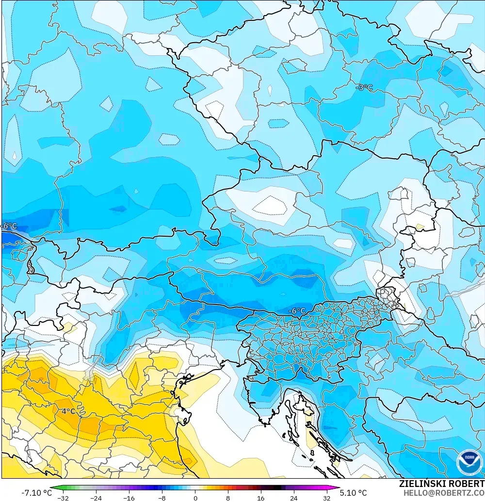 GFS modelo - Austria, Anomalía de temperatura a 2 m