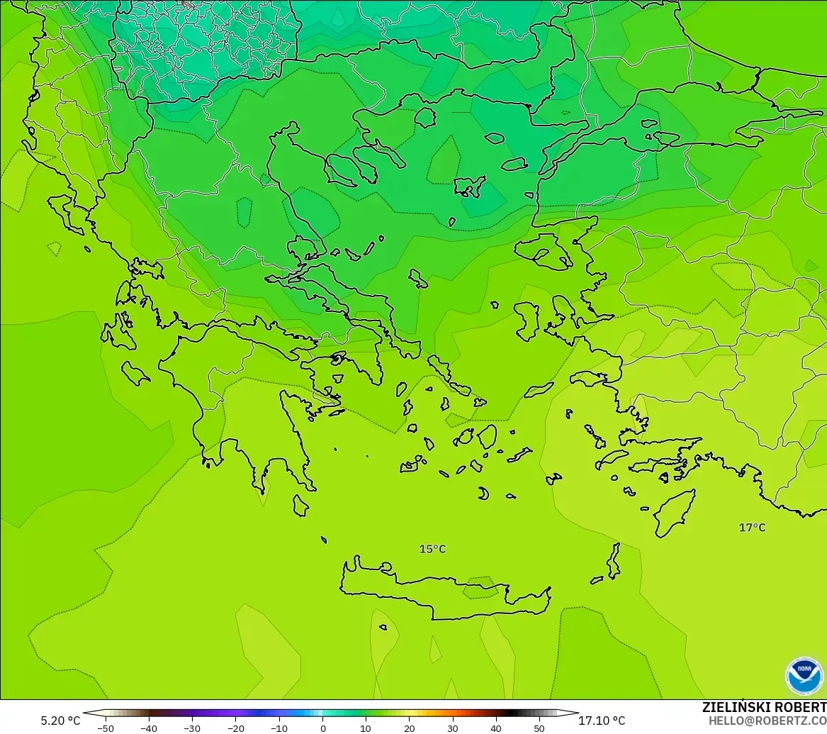 GFS modelo - Grecia, Temperatura a 850 hPa