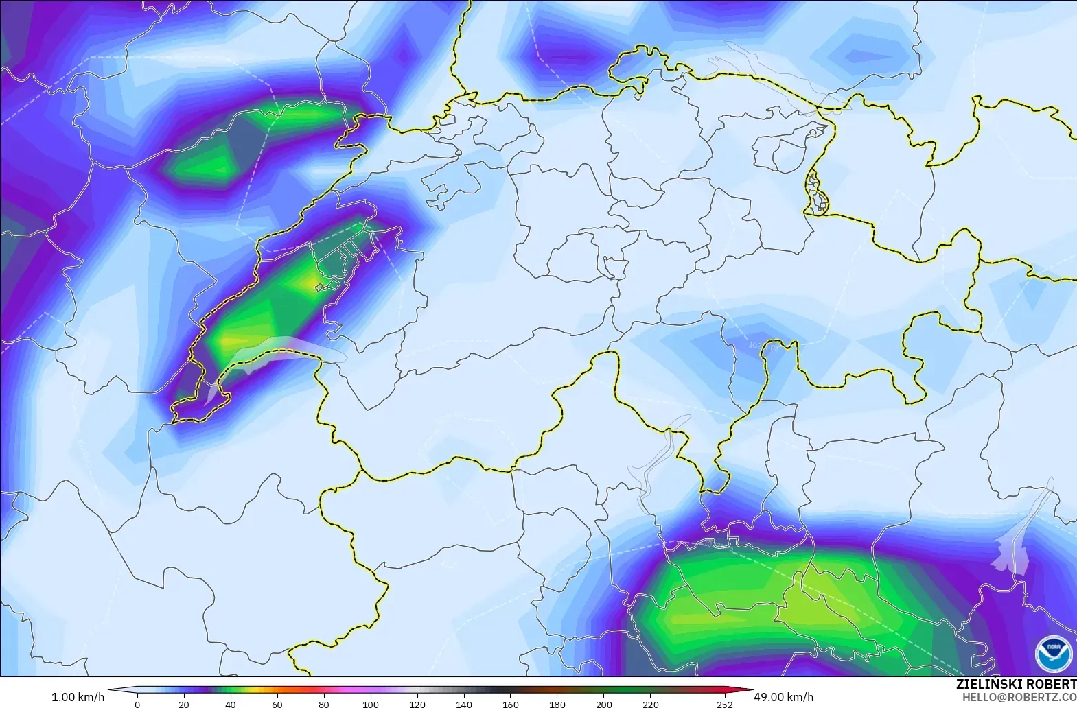 GFS modelo - Suiza, Ráfagas de viento