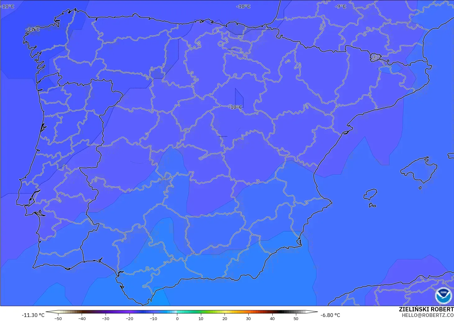 GFS modelo - España, Temperatura a 500 hPa