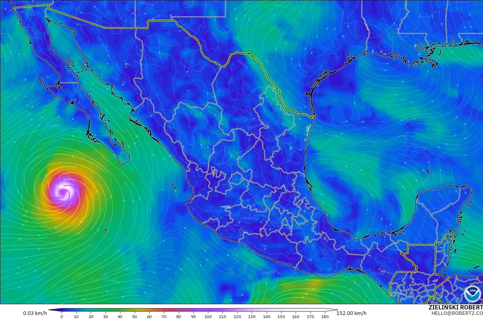 GFS modelo - México, Viento a 10 m