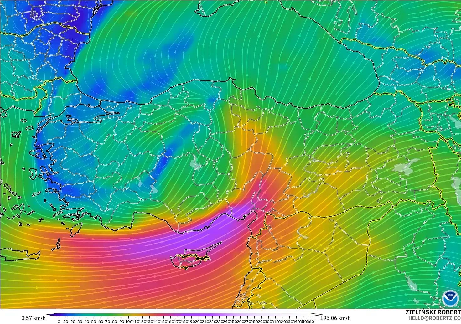 GFS modelo - Turquía, Viento a 300 hPa (corriente en chorro)