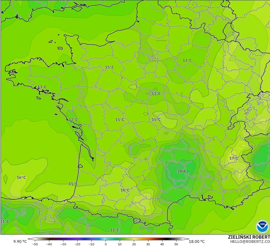 GFS modelo - Francia, Temperatura a 850 hPa