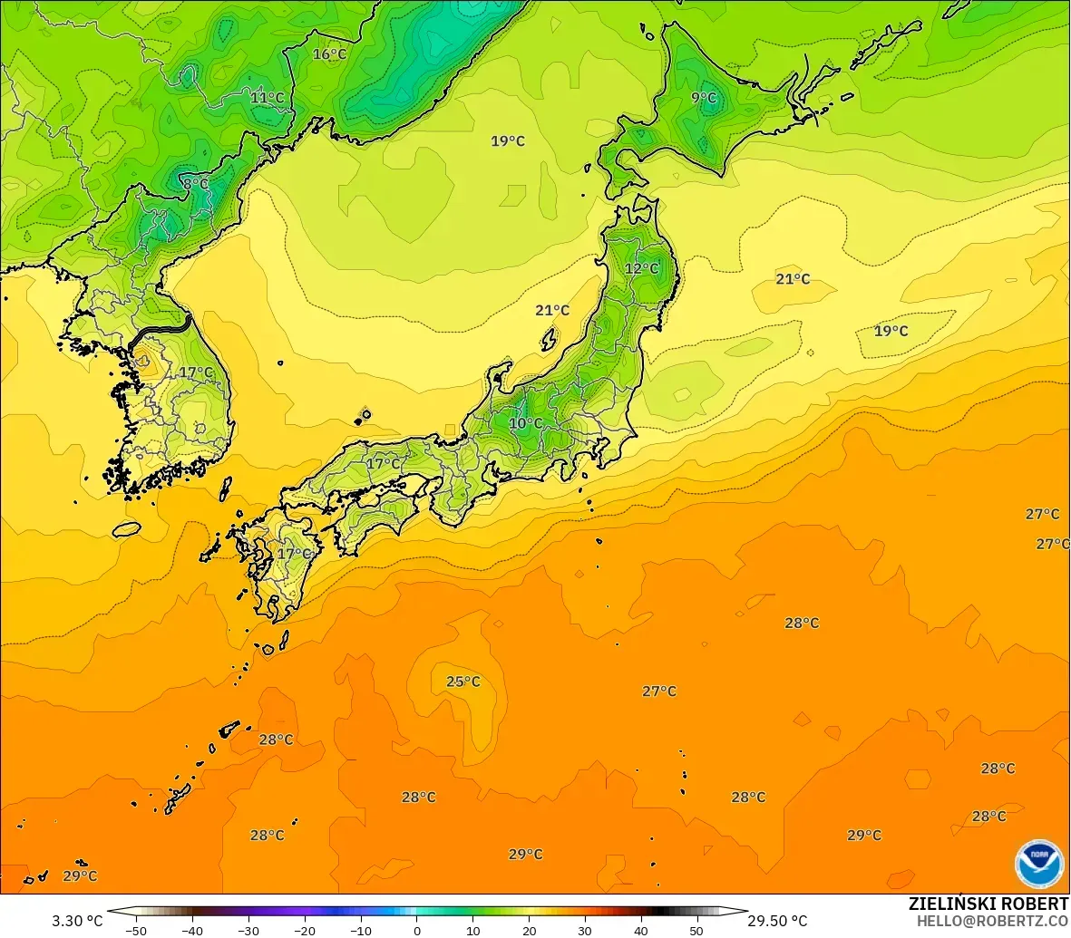 GFS modelo - Japón, Temperatura a 2 m