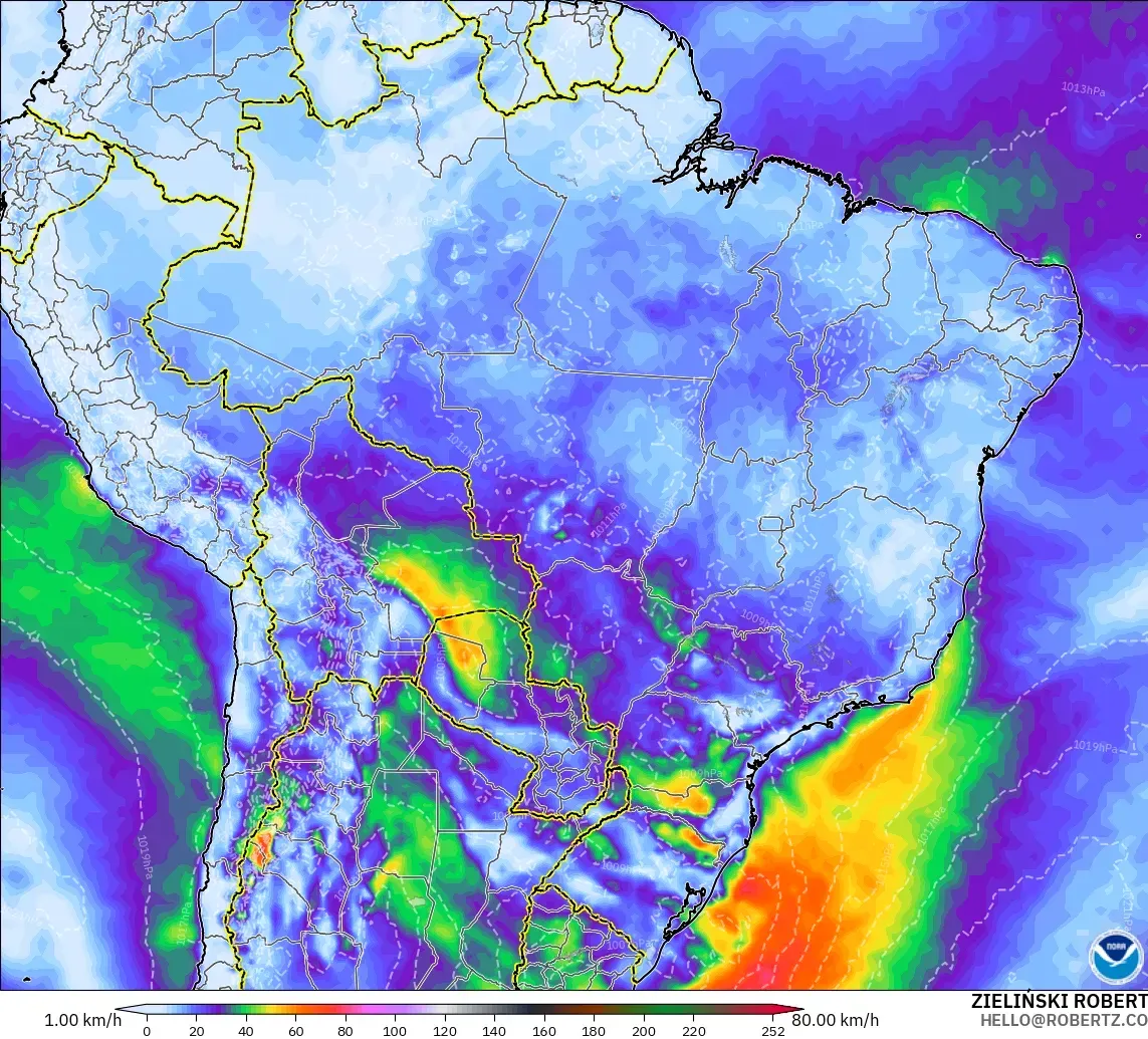 GFS modelo - Brasil, Ráfagas de Viento Máximas