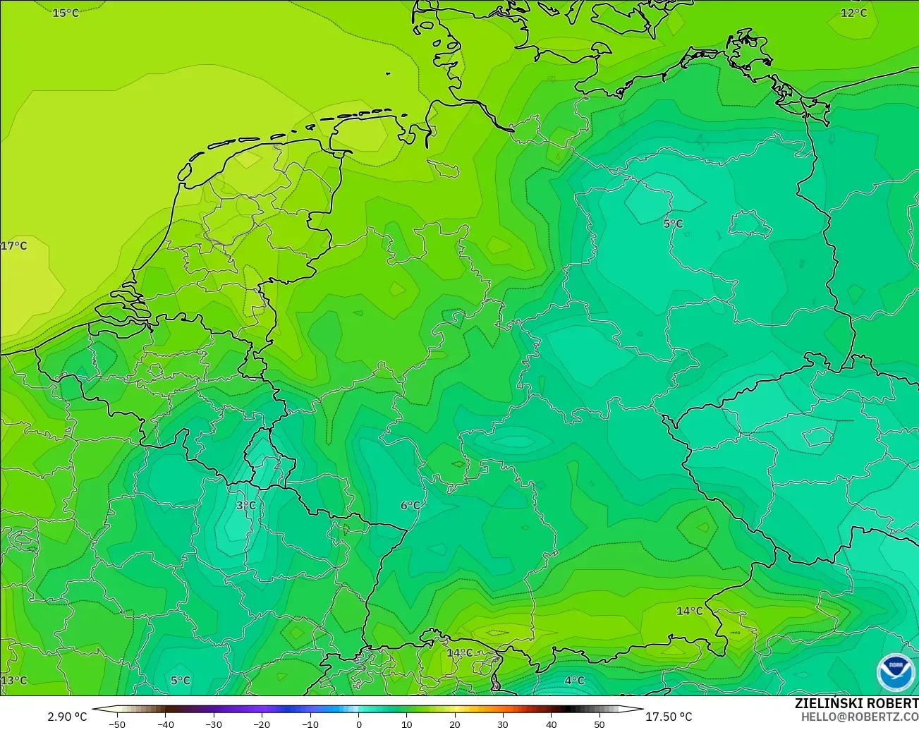 GFS modelo - Alemania, Punto de rocío a 2 m